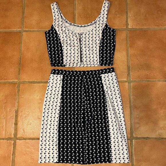 Giani Bini Black White Tank Top Midriff Skirt Set Womens 6 Zipper - Picture 4 of 10